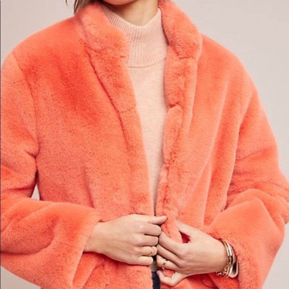 Anthropologie Orange Faux Fir Coat